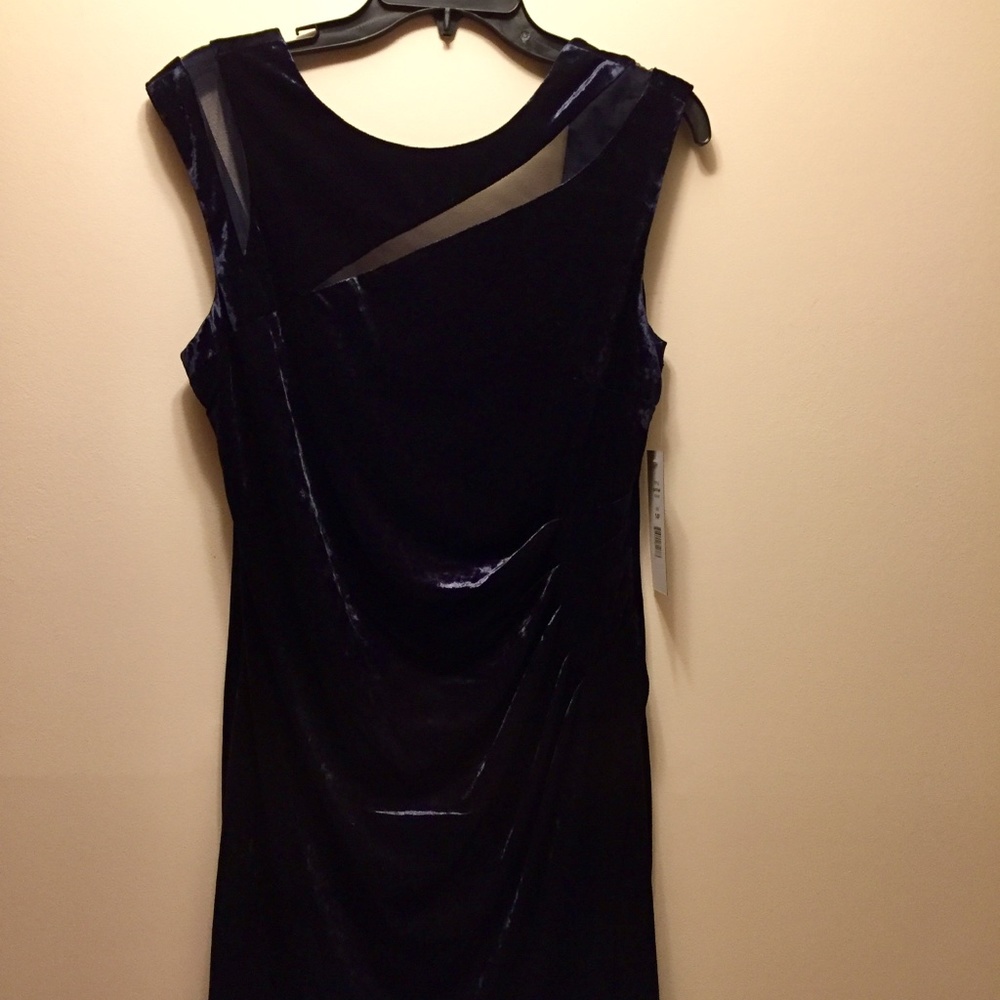 Navy Velvet/Sheer Illusion Women’s Dress 14P NWT